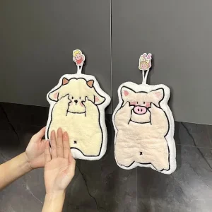 Animal Coral Fleece Hand Towel / Adhesive Hook / Set (Various Designs) by Lazy Corner