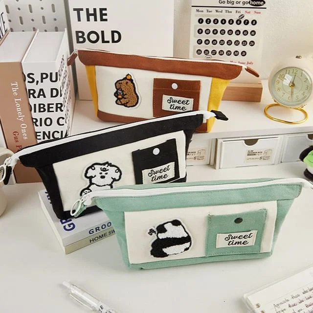 Animal Lettering Applique Color Panel Canvas Pencil Case (Various Designs) by Fun House