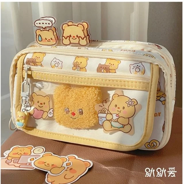 Bear Canvas Pencil Case / Sticker / Doll / Binder Clip / Keyring / Memo Pad / Set (Various Designs) by Momoi
