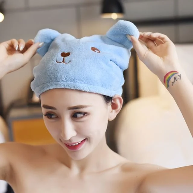 Bear Coral Fleece Quick Dry Hair Towel by Home Simply