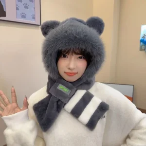 Bear Ear Faux Fur Hooded Scarf by Home Simply