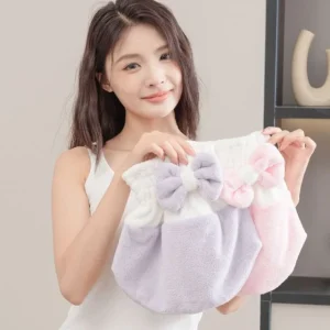 Bow Coral Fleece Quick Dry Hair Towel by Home Simply