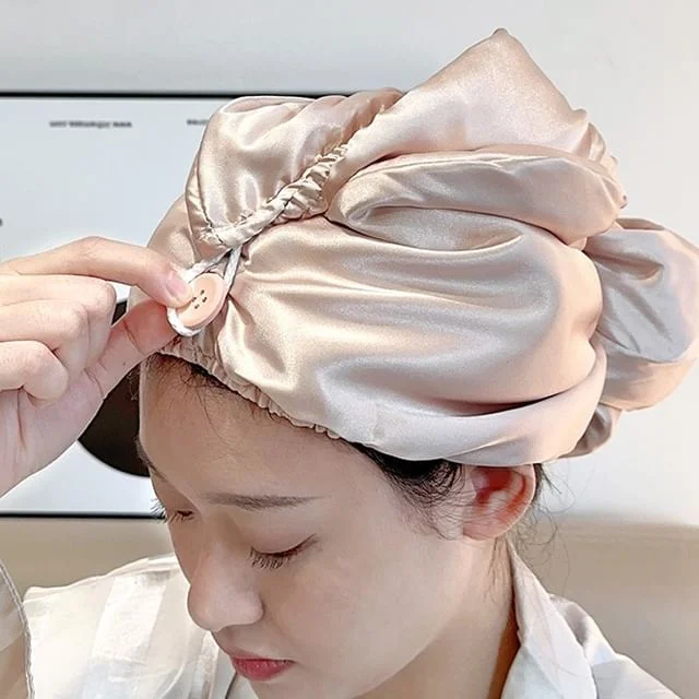 Buttoned Plain Quick Dry Hair Towel by Lazy Corner