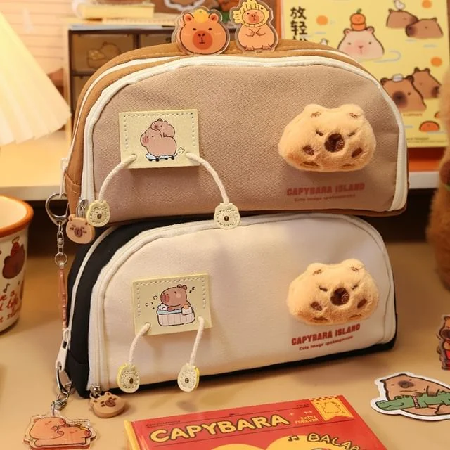 Capybara Canvas Pencil Case / Brooch / Memo Pad / Binder Clip / Keyring / Pen / Highlighter / Memo Pad / Correction Tape / Set (Various Designs) by Momoi