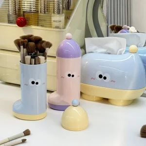 Cartoon Plastic Makeup Brush Holder / Tissue Box / Desktop Trash Bin by Lazy Corner