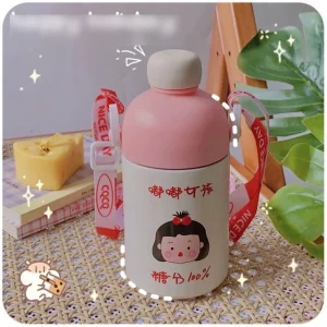Cartoon Stainless Steel Drinking Bottle / Carrying Strap / Cleaning Brush / Set by Momoi