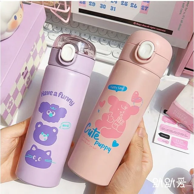 Cartoon Stainless Steel Tumbler / Carrying Strap / Set (Various Designs) by Momoi