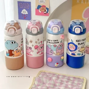 Cartoon Stainless Tumbler / Cleaning Brush / Adhesive Decoration / Set (Various Designs) by Momoi