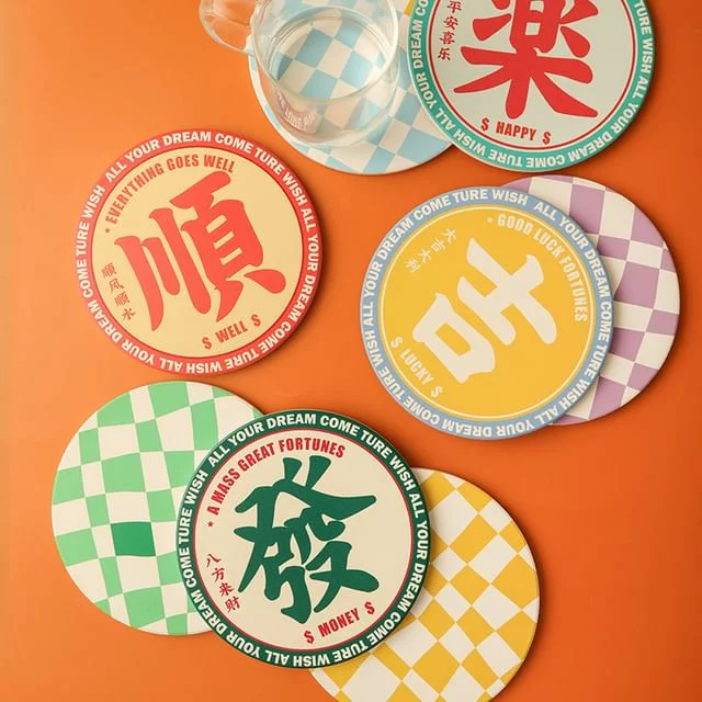 Chinese Characters Cork Coaster / Heat Resistant Pad (Various Designs) by Home Simply