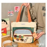 Color Block Tote Bag with Badge / Coin Purse / Set by Momoi
