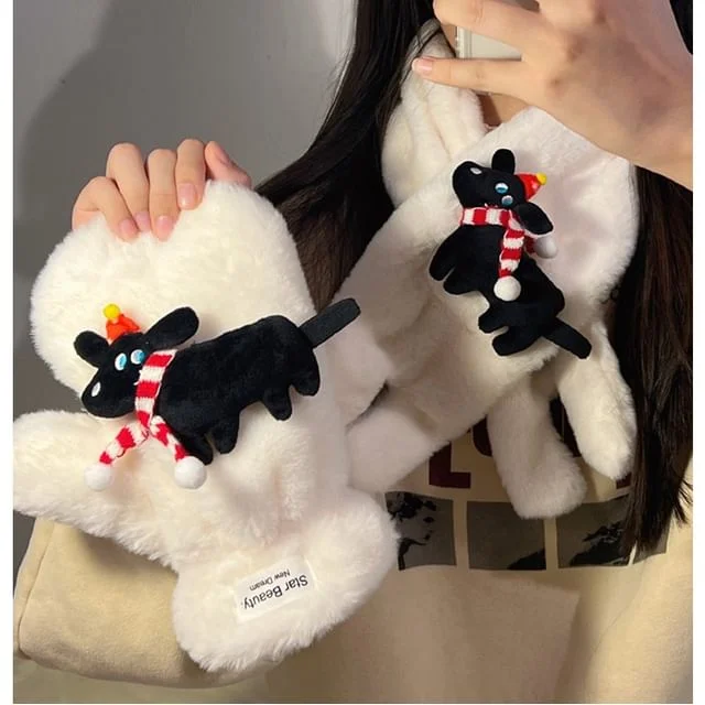 Dog Chenille Mittens / Scarf / Set by Momoi