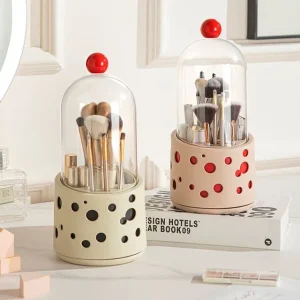Dotted Rotatable Plastic Makeup Brush Desk Organizer by Evorest Bags