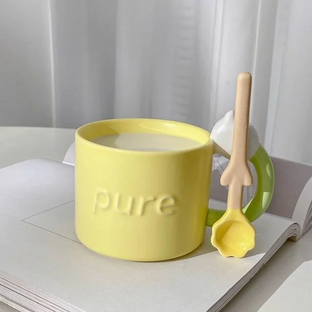 Embossed Ceramic Mug / Lid / Spoon / Set by Fun House