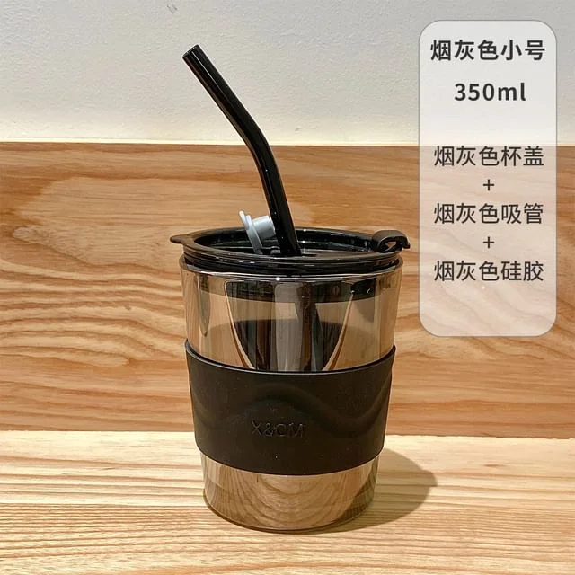 Glass Drinking Bottle with Straw (Various Designs) by Fun House