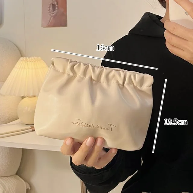 Lettering Faux Leather Travel Makeup Bag / Adhesive Decoration / Set (Various Designs) by Momoi