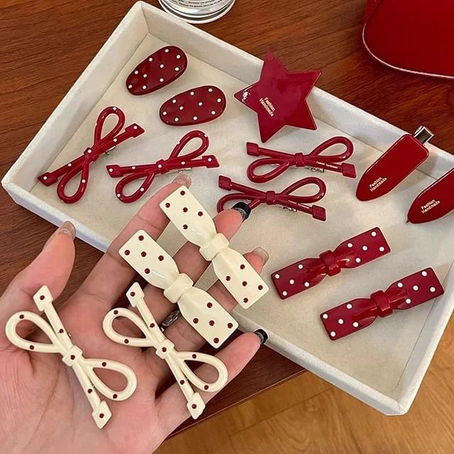 Lettering / Polka Dot / Bow Hair Clip / Set (Various Designs) by Evora