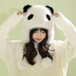 Panda Pom Pom Chenille Hat by Home Simply
