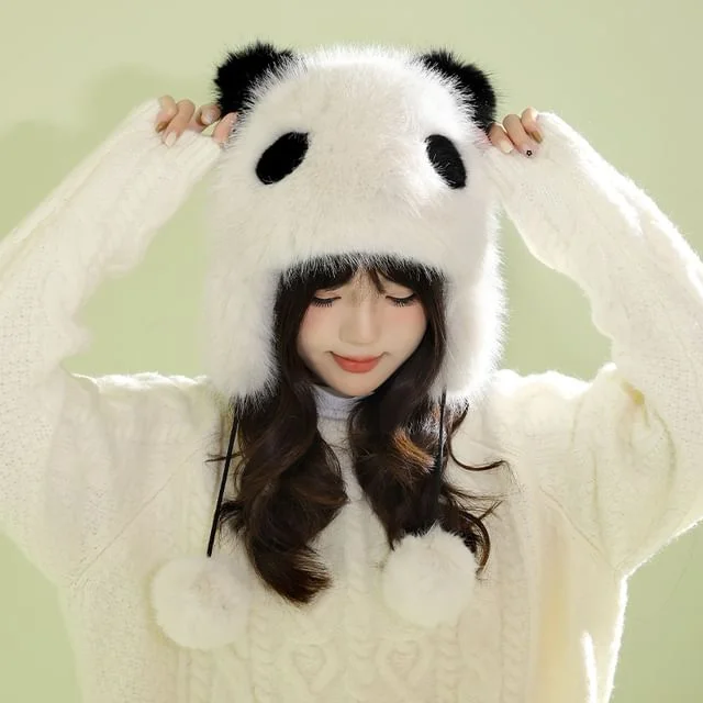 Panda Pom Pom Chenille Hat by Home Simply