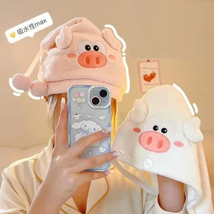 Pig Coral Fleece Quick Dry Hair Towel (Various Designs) by Momoi