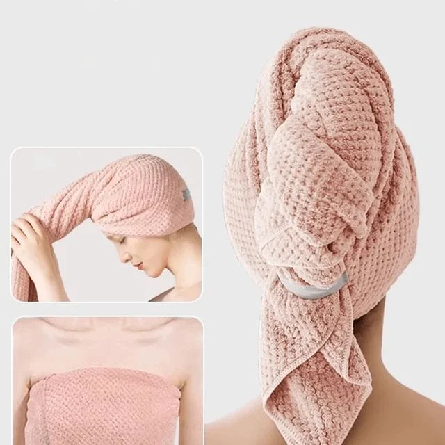 Plain Coral Fleece Quick Dry Hair Towel by Evora