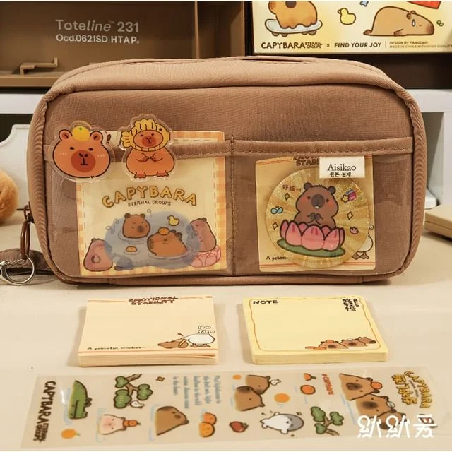 Plain Fabric Pencil Case / Capybara Chenille Brooch / Binder Clip / Bag Charm / Sticker / Pen / Memo Pad / Highlighter / Correction Tape / Keyring / Set (Various Designs) by Momoi