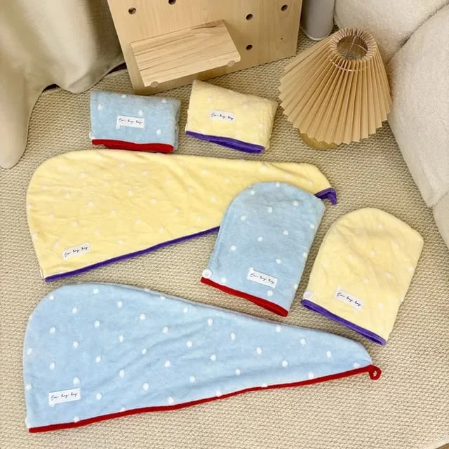 Polka Dot Coral Fleece Quick Dry Hair Towel by Home Simply