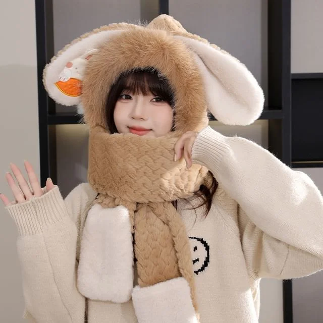 Rabbit Faux Fur Hooded Scarf with Mittens by Home Simply