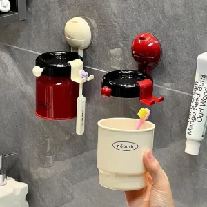 Set:  Adhesive Toothbrush Holder + Cup by Lazy Corner