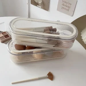Textured Transparent Plastic Makeup Desk Organizer by Fun House