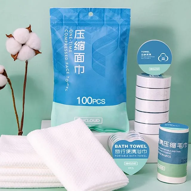 Travel Compressed Face Towel / Disposable Bath Towel / Compressed Bath Towel / Set (Various Designs) by Evorest Bags